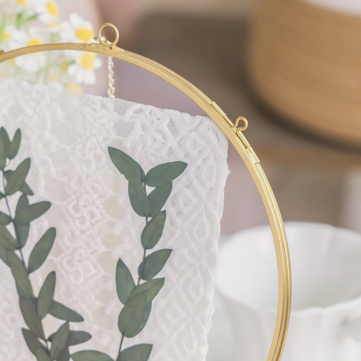 Wall Hanging Round 8" Herbarium Brass Glass Frame For Thick Pressed Flowers, Dried Flowers, Poster, Coin, Double Glass, Floating Frame 9 Wall Hanging Round 8" Herbarium Brass Glass Frame For Thick Pressed Flowers, Dried Flowers, Poster, Coin, Double Glass, Floating Frame - Image 7