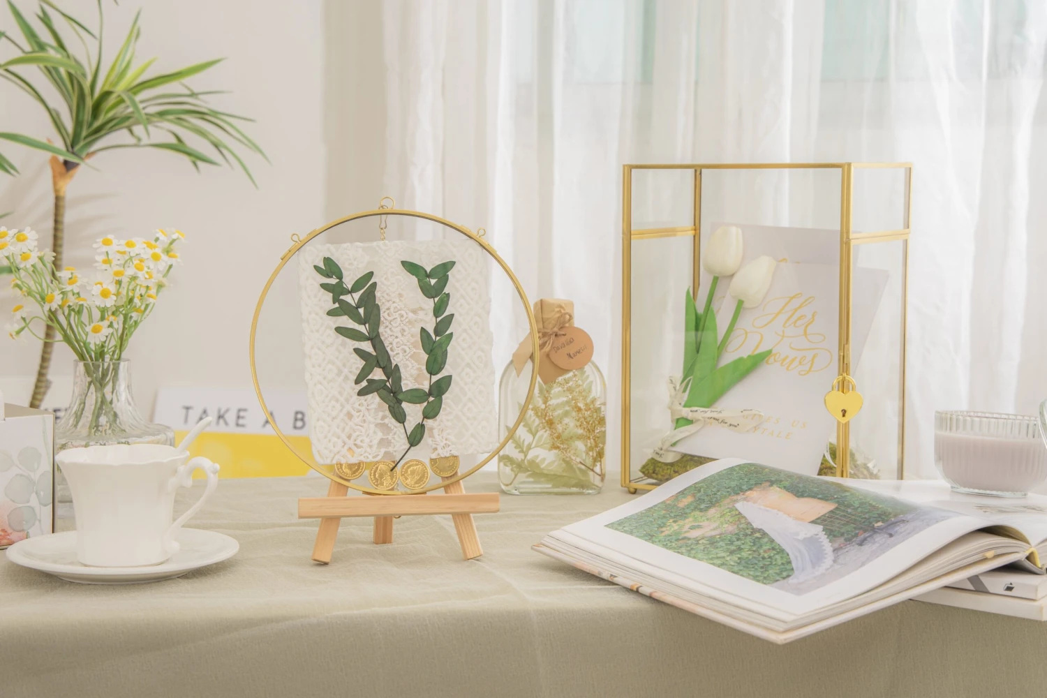 Wall Hanging Round 8" Herbarium Brass Glass Frame For Thick Pressed Flowers, Dried Flowers, Poster, Coin, Double Glass, Floating Frame 19 Wall Hanging Round 8" Herbarium Brass Glass Frame For Thick Pressed Flowers, Dried Flowers, Poster, Coin, Double Glass, Floating Frame - Image 17