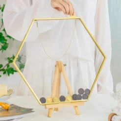 Wall Hanging Hexagon 12" Herbarium Brass Glass Frame For Thick Pressed Flowers, Dried Flowers, Poster, Coin, Double Glass, Floating Frame -Ncyp Garden Store 290A3116