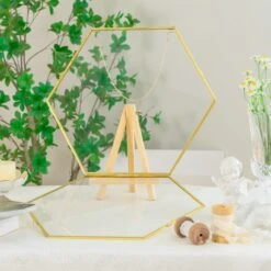 Wall Hanging Hexagon 12" Herbarium Brass Glass Frame For Thick Pressed Flowers, Dried Flowers, Poster, Coin, Double Glass, Floating Frame -Ncyp Garden Store 290A3119