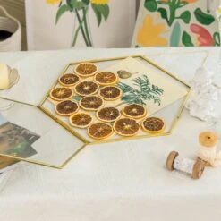 Wall Hanging Hexagon 12" Herbarium Brass Glass Frame For Thick Pressed Flowers, Dried Flowers, Poster, Coin, Double Glass, Floating Frame -Ncyp Garden Store 290A3130
