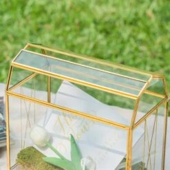 Nostalgic Cottage Barn Shape Gold Geometric Brass And Glass Card Box Terrarium With Slot, Heart Lock, Foot, Handmade For Wedding Reception 15 Nostalgic Cottage Barn Shape Gold Geometric Brass And Glass Card Box Terrarium With Slot, Heart Lock, Foot, Handmade For Wedding Reception -Ncyp Garden Store 290A6459