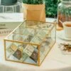 NCYP Glass Terrarium Box Tea Coffee Bag Storage Organizer Jewelry Counter 6 Grids Compartments Handcrafted Brass For Harney & Sons Tea Bag