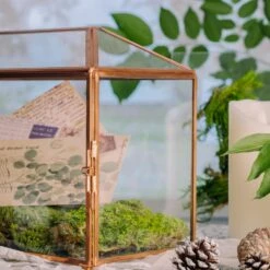 Large Geometric Glass Card Box Terrarium With Slot And Heart Lock, Foot, Gold, Handmade, Brass,for Wedding Receiption, Wishwell, Keepsake Centerpiece -Ncyp Garden Store 5325