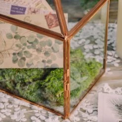 Large Geometric Glass Card Box Terrarium With Slot And Heart Lock, Foot, Gold, Handmade, Brass,for Wedding Receiption, Wishwell, Keepsake Centerpiece -Ncyp Garden Store 5326