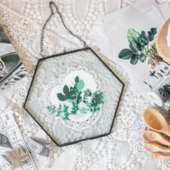 Hanging Black Hexagon Herbarium Brass Glass Frame For Pressed Flowers Dried Flowers Floating Frame -Ncyp Garden Store 8637