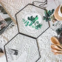 Hanging Black Hexagon Herbarium Brass Glass Frame For Pressed Flowers Dried Flowers Floating Frame -Ncyp Garden Store 8641