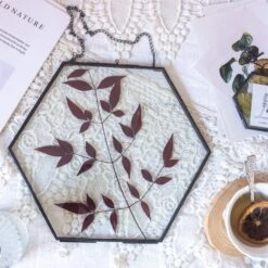 Hanging Black Hexagon Herbarium Brass Glass Frame For Pressed Flowers Dried Flowers Floating Frame -Ncyp Garden Store 8645