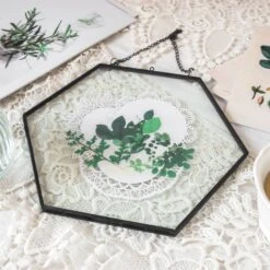 Hanging Black Hexagon Herbarium Brass Glass Frame For Pressed Flowers Dried Flowers Floating Frame -Ncyp Garden Store 8686