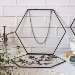 Hanging Black Hexagon Herbarium Brass Glass Frame For Pressed Flowers Dried Flowers Floating Frame -Ncyp Garden Store 8736
