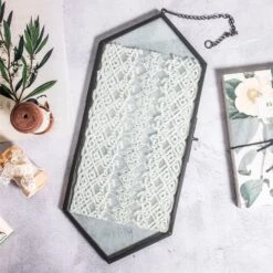 NCYP Vintage Black Brass Floating Hanging Glass Long Hexagon Photo Frame For Fern, Pressed Flower -Ncyp Garden Store 8917