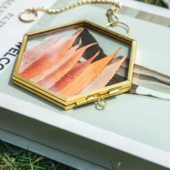 Handmade Vintage Brass Floating Hanging Glass Hexagon Picture Photo Frame Small Side Length 2" -Ncyp Garden Store G01A0016