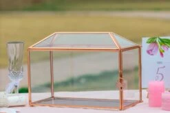 US Rose Gold Pink Pure Copper Standard Large Geometric Glass Card Box Terrarium With Slot, Lock, Handmade For Wedding Reception Wishwell -Ncyp Garden Store G01A1602