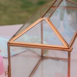 US Rose Gold Pink Pure Copper Standard Large Geometric Glass Card Box Terrarium With Slot, Lock, Handmade For Wedding Reception Wishwell -Ncyp Garden Store G01A1620