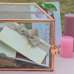 US Rose Gold Pink Pure Copper Standard Large Geometric Glass Card Box Terrarium With Slot, Lock, Handmade For Wedding Reception Wishwell -Ncyp Garden Store G01A1686