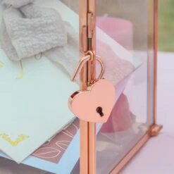 US Rose Gold Pink Pure Copper Standard Large Geometric Glass Card Box Terrarium With Slot, Lock, Handmade For Wedding Reception Wishwell -Ncyp Garden Store G01A1688