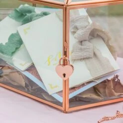 US Rose Gold Pink Pure Copper Standard Large Geometric Glass Card Box Terrarium With Slot, Lock, Handmade For Wedding Reception Wishwell -Ncyp Garden Store G01A1691