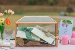 US Rose Gold Pink Pure Copper Standard Large Geometric Glass Card Box Terrarium With Slot, Lock, Handmade For Wedding Reception Wishwell -Ncyp Garden Store G01A1699