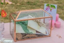 US Rose Gold Pink Pure Copper Standard Large Geometric Glass Card Box Terrarium With Slot, Lock, Handmade For Wedding Reception Wishwell -Ncyp Garden Store G01A1716