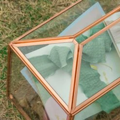 US Rose Gold Pink Pure Copper Standard Large Geometric Glass Card Box Terrarium With Slot, Lock, Handmade For Wedding Reception Wishwell -Ncyp Garden Store G01A1755