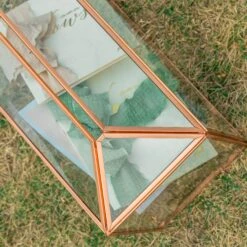 US Rose Gold Pink Pure Copper Standard Large Geometric Glass Card Box Terrarium With Slot, Lock, Handmade For Wedding Reception Wishwell -Ncyp Garden Store G01A1765