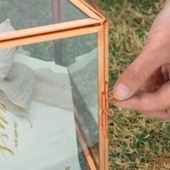 US Rose Gold Pink Pure Copper Standard Large Geometric Glass Card Box Terrarium With Slot, Lock, Handmade For Wedding Reception Wishwell -Ncyp Garden Store G01A1789