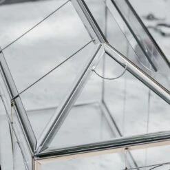 Vintage Silver Large Geometric Glass Card Box Terrarium With Slot, Heart Lock, Foot, Handmade Brass For Wedding Reception Wishwell Keepsake -Ncyp Garden Store G01A2214