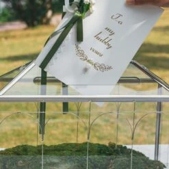 Vintage Silver Large Geometric Glass Card Box Terrarium With Slot, Heart Lock, Foot, Handmade Brass For Wedding Reception Wishwell Keepsake -Ncyp Garden Store G01A2233