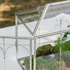 Vintage Silver Large Geometric Glass Card Box Terrarium With Slot, Heart Lock, Foot, Handmade Brass For Wedding Reception Wishwell Keepsake -Ncyp Garden Store G01A2244