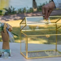 Handmade Vintage Geometric Glass Card Box Organizer Terrarium With Latch For Wedding Reception -Ncyp Garden Store G01A2426