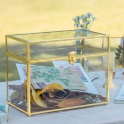 Handmade Vintage Geometric Glass Card Box Organizer Terrarium With Latch For Wedding Reception -Ncyp Garden Store G01A2440