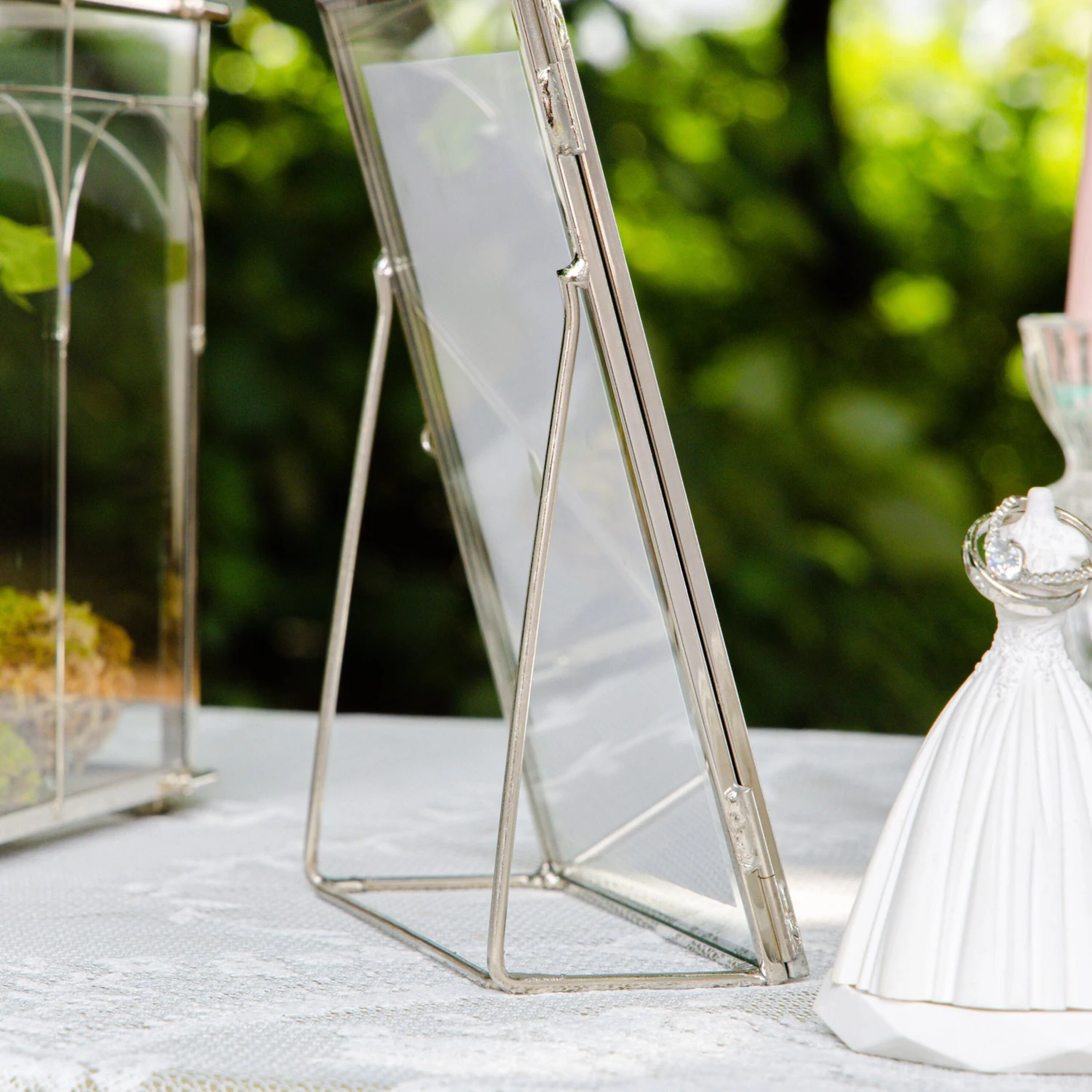 Silver Brass Tabletop Vintage Frame Geometric Ornament Plant Specimen Clip Modern Decor Card Holder 5X7" Reception 12 Silver Brass Tabletop Vintage Frame Geometric Ornament Plant Specimen Clip Modern Decor Card Holder 5X7" Reception - Image 10