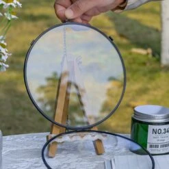 6" Black Wall Hanging RoundHerbarium Brass Glass Frame For Pressed Flowers, Poster, Double Glass, Floating Frame -Ncyp Garden Store G01A2830