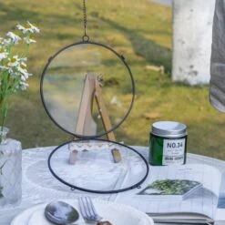 6" Black Wall Hanging RoundHerbarium Brass Glass Frame For Pressed Flowers, Poster, Double Glass, Floating Frame -Ncyp Garden Store G01A2835