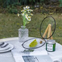 6" Black Wall Hanging RoundHerbarium Brass Glass Frame For Pressed Flowers, Poster, Double Glass, Floating Frame -Ncyp Garden Store G01A2849