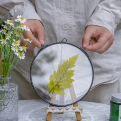 6" Black Wall Hanging RoundHerbarium Brass Glass Frame For Pressed Flowers, Poster, Double Glass, Floating Frame -Ncyp Garden Store G01A2904