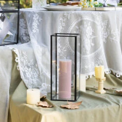 Tall Handmade Black Glass Candle Holder, Square, 9.8" Tall 25 Tall Handmade Black Glass Candle Holder, Square, 9.8" Tall -Ncyp Garden Store G01A3096