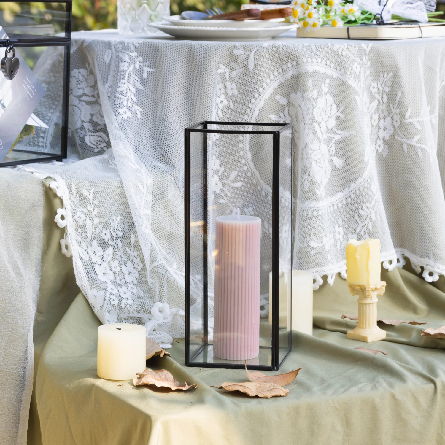 Tall Handmade Black Glass Candle Holder, Square, 9.8" Tall 6 Tall Handmade Black Glass Candle Holder, Square, 9.8" Tall - Image 5