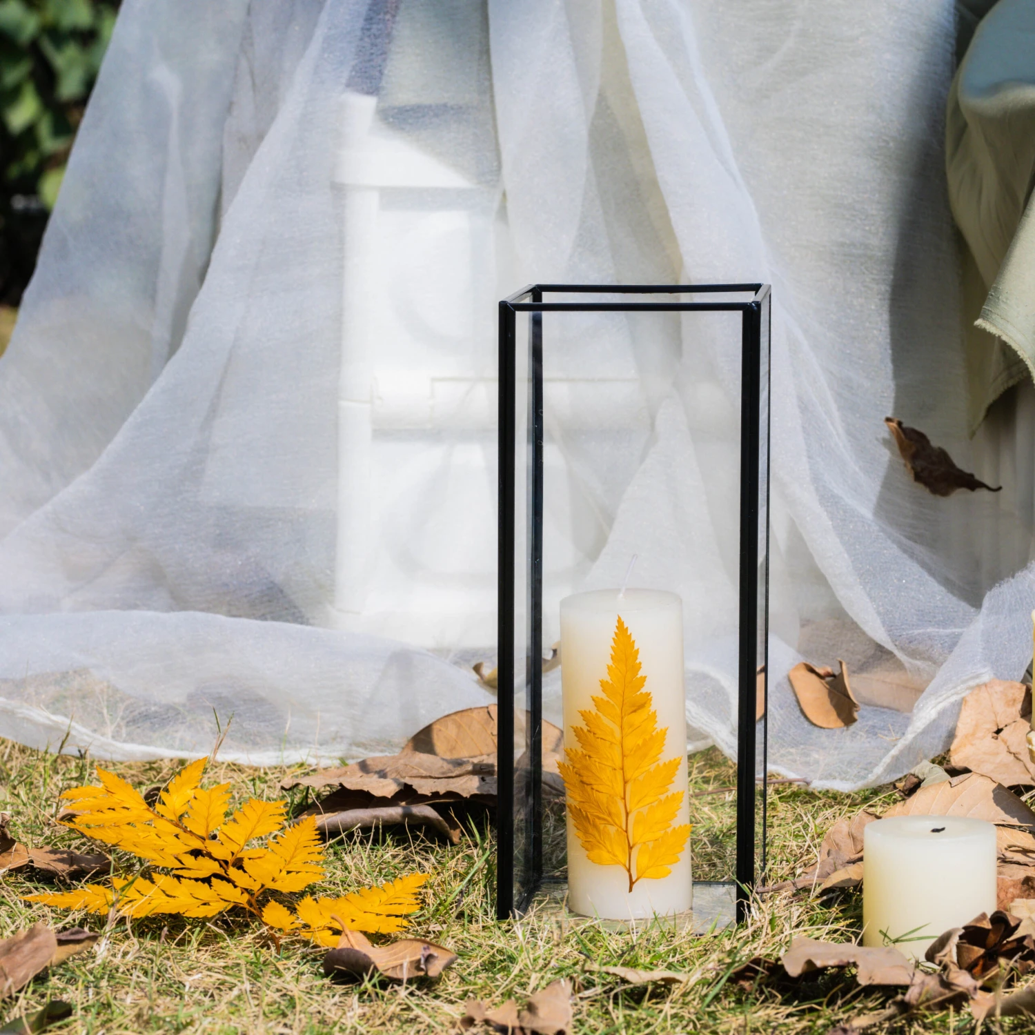 Tall Handmade Black Glass Candle Holder, Square, 9.8" Tall 2 Tall Handmade Black Glass Candle Holder, Square, 9.8" Tall