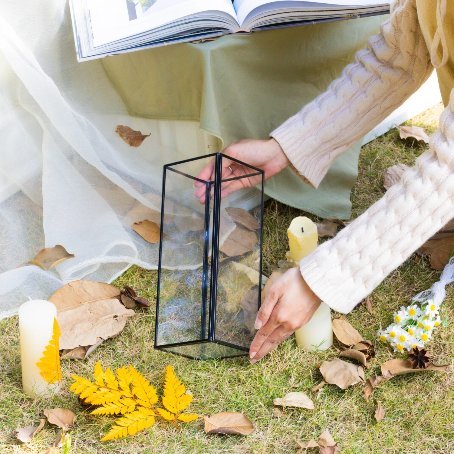 Tall Handmade Black Glass Candle Holder, Square, 9.8" Tall 14 Tall Handmade Black Glass Candle Holder, Square, 9.8" Tall - Image 13