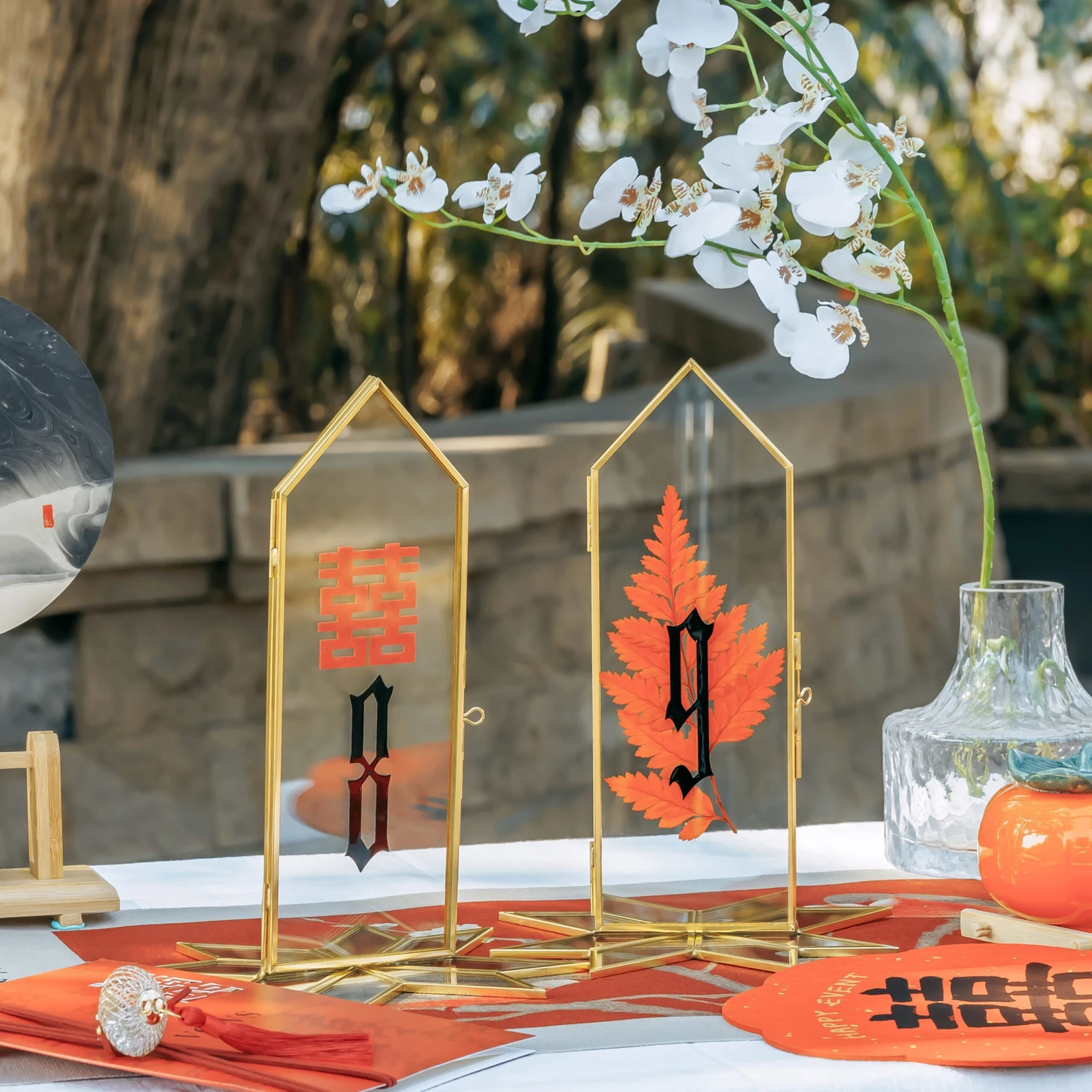 Geometric Gardenia Garden Gold Glass And Brass Wedding Table Number Holder, Pressed Flower Frame 7 Geometric Gardenia Garden Gold Glass And Brass Wedding Table Number Holder, Pressed Flower Frame - Image 5