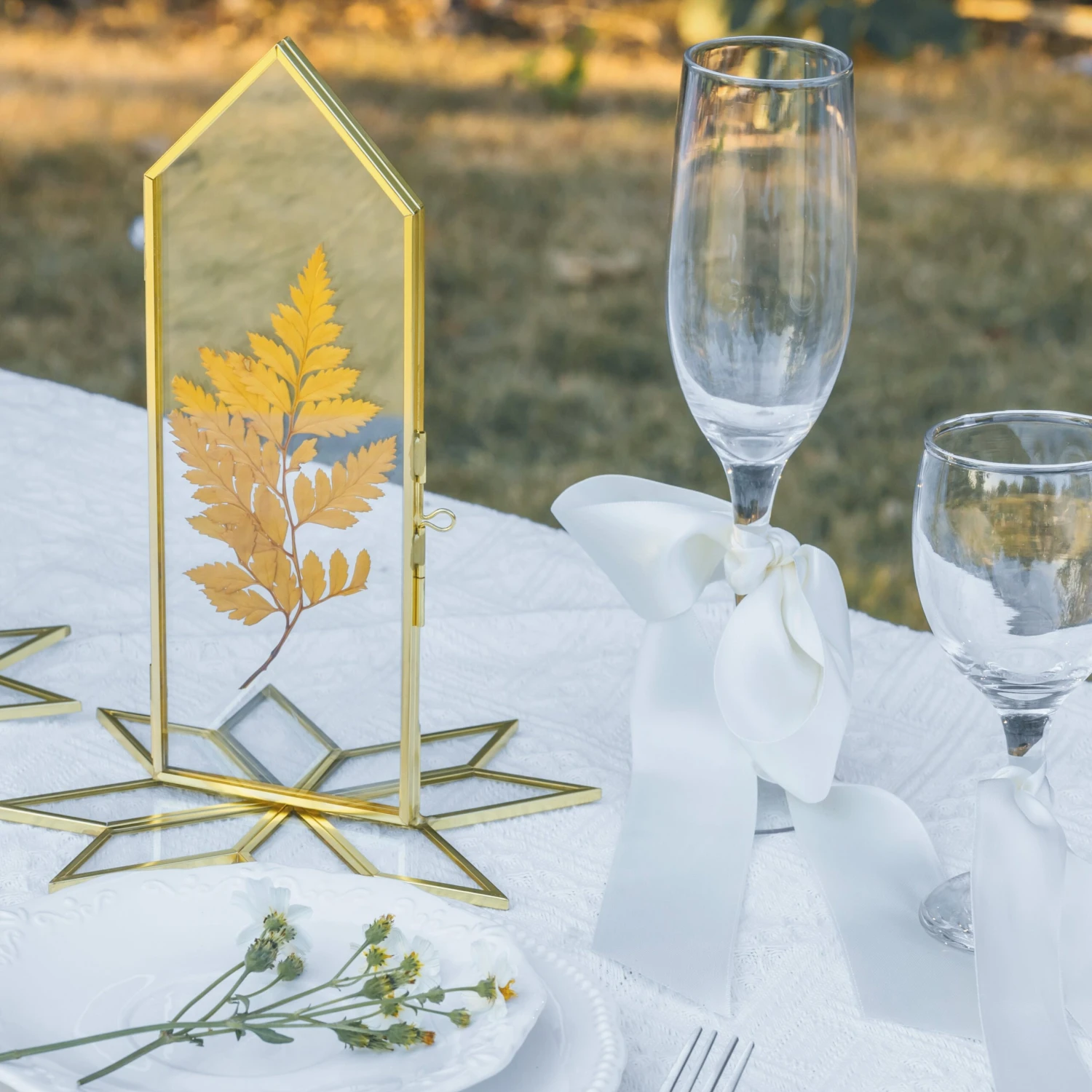 Geometric Gardenia Garden Gold Glass And Brass Wedding Table Number Holder, Pressed Flower Frame 9 Geometric Gardenia Garden Gold Glass And Brass Wedding Table Number Holder, Pressed Flower Frame - Image 7