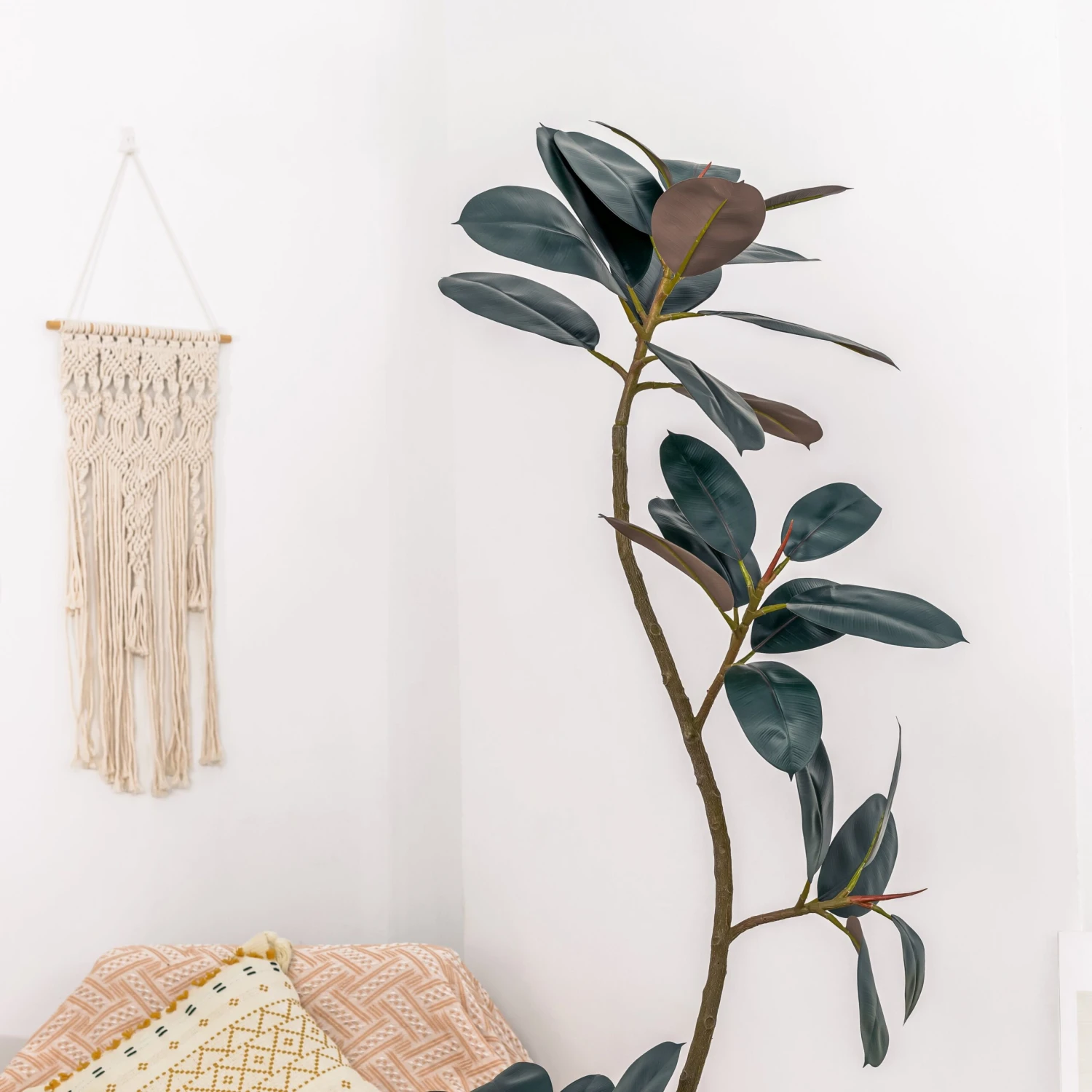NCYP Artificial Rubber Tree, Rubber Fig, Rubber Bush 5.9FT (70.8 Inches) Tall Faux Plant For Home Office Decor, Indoor Fake Potted Ficus Elastica Tree With Plastic Pot And Rattan Woven Basket 11 NCYP Artificial Rubber Tree, Rubber Fig, Rubber Bush 5.9FT (70.8 Inches) Tall Faux Plant For Home Office Decor, Indoor Fake Potted Ficus Elastica Tree With Plastic Pot And Rattan Woven Basket - Image 9