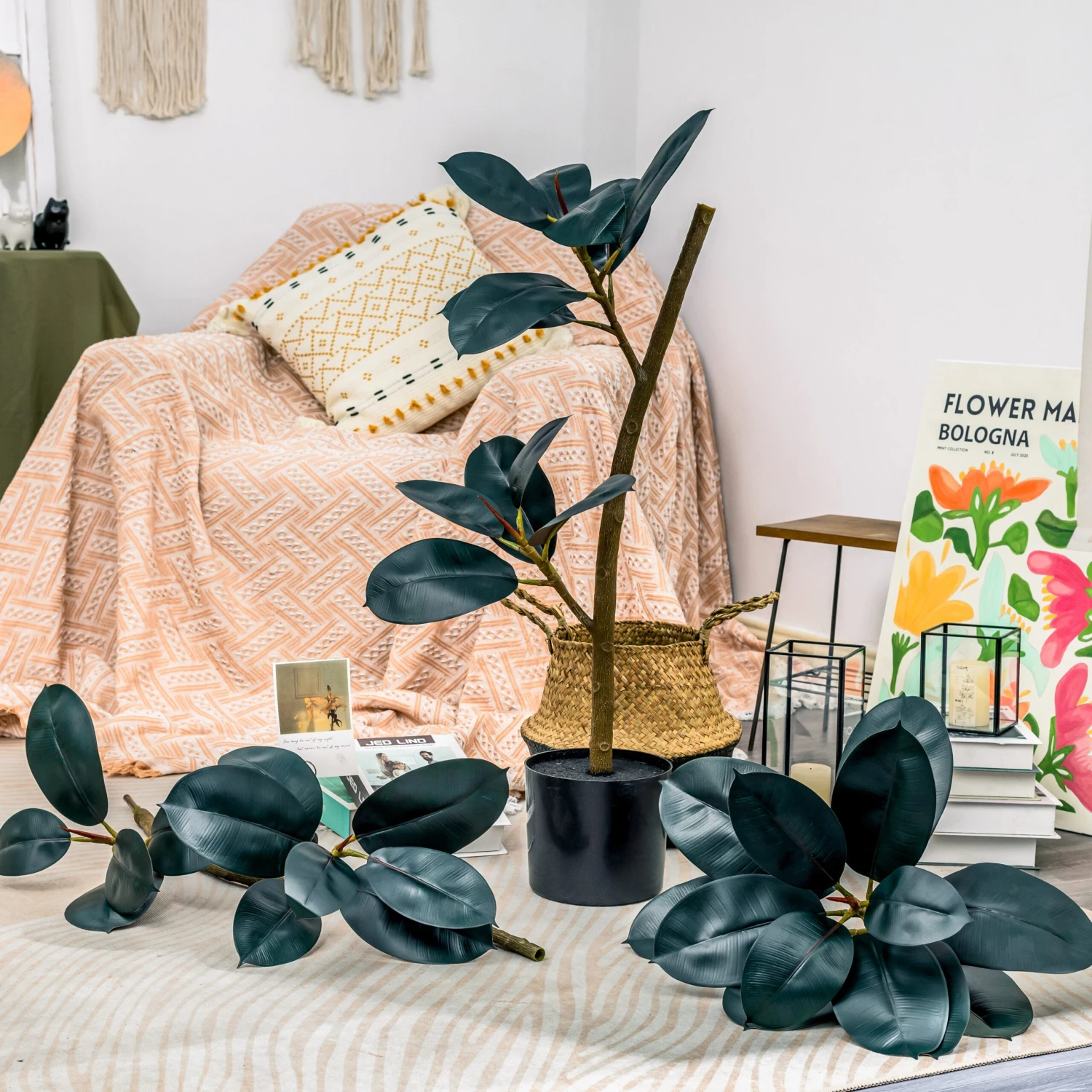 NCYP Artificial Rubber Tree, Rubber Fig, Rubber Bush 5.9FT (70.8 Inches) Tall Faux Plant For Home Office Decor, Indoor Fake Potted Ficus Elastica Tree With Plastic Pot And Rattan Woven Basket 4 NCYP Artificial Rubber Tree, Rubber Fig, Rubber Bush 5.9FT (70.8 Inches) Tall Faux Plant For Home Office Decor, Indoor Fake Potted Ficus Elastica Tree With Plastic Pot And Rattan Woven Basket - Image 2