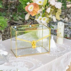 Handmade Envelope Shape Geometric Glass Wedding Card Box Terrarium With Slot, Heart Lock Key -Ncyp Garden Store G01A7001