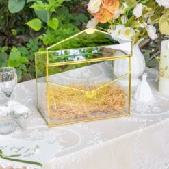 Handmade Envelope Shape Geometric Glass Wedding Card Box Terrarium With Slot, Heart Lock Key -Ncyp Garden Store G01A7009