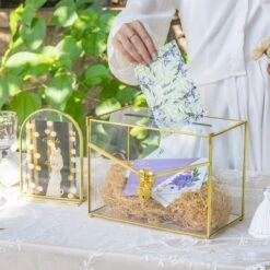 Handmade Envelope Shape Geometric Glass Wedding Card Box Terrarium With Slot, Heart Lock Key -Ncyp Garden Store G01A7259 dd5468c6 19d7 49eb bd8e 84c67713f578