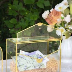 Handmade Envelope Shape Geometric Glass Wedding Card Box Terrarium With Slot, Heart Lock Key -Ncyp Garden Store G01A7294 e24d24dd aa69 42ff 81a4 2a19b6907620