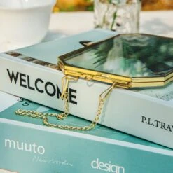 Wall Hanging Long Octagon Herbarium Brass Glass Frame For Pressed Flowers Dried Floating Frame -Ncyp Garden Store G01A9783