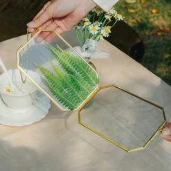 Wall Hanging Long Octagon Herbarium Brass Glass Frame For Pressed Flowers Dried Floating Frame -Ncyp Garden Store G01A9795